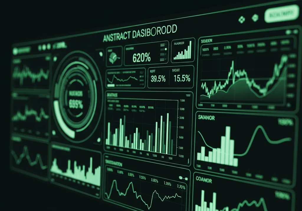 Abstract analytics dashboard with charts and performance indicators